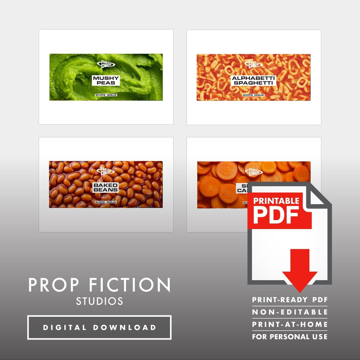 JMC Red Dwarf Ship's Issue Can Labels: Printable PDFs - Prop Ship Stores Food Tin Cosplay Label Sets - Printable PDFs / Digital Downloads