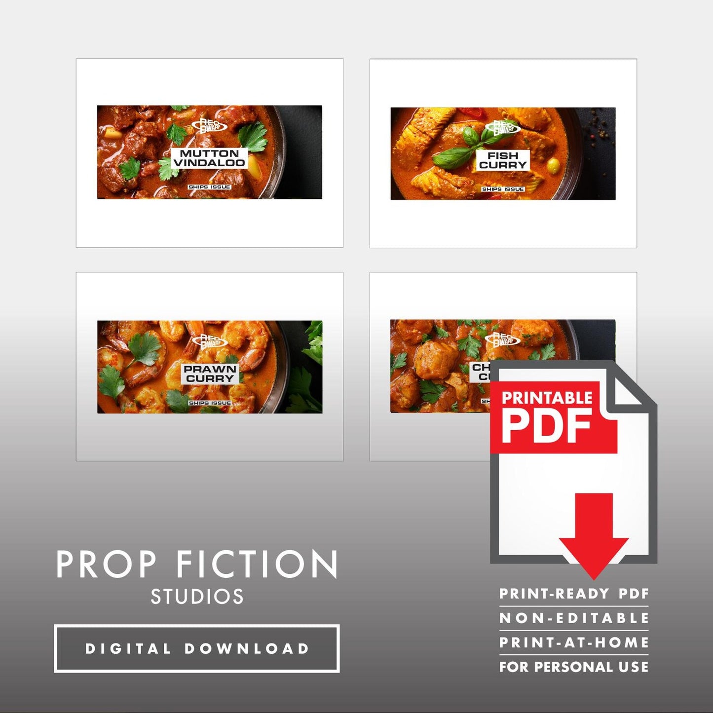 JMC Red Dwarf Ship's Issue Can Labels: Printable PDFs - Prop Curry / Indian Food Tin Cosplay Label Sets - Printable PDFs / Digital Downloads
