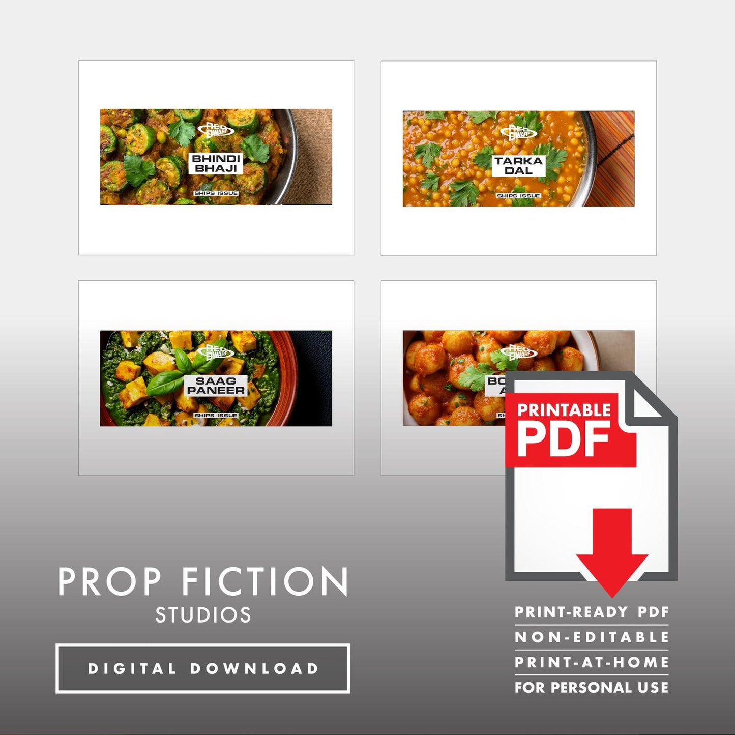 JMC Red Dwarf Ship's Issue Can Labels: Printable PDFs - Prop Curry / Indian Food Tin Cosplay Label Sets - Printable PDFs / Digital Downloads