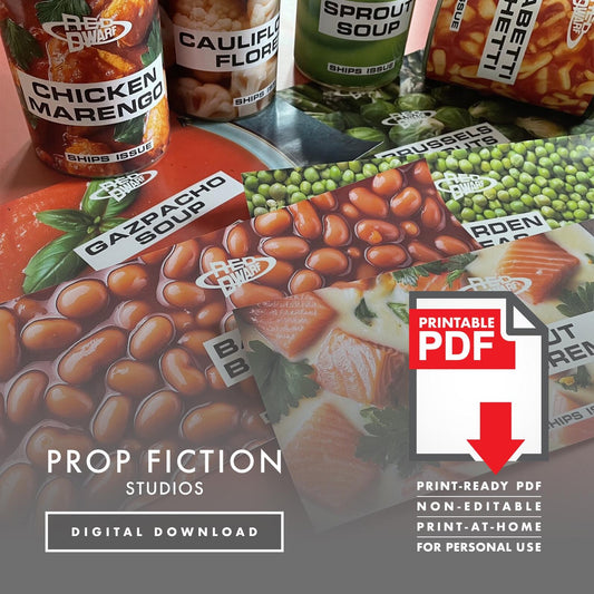 JMC Red Dwarf Ship's Issue Can Labels: Printable PDFs - Prop Ship Stores Food Tin Cosplay Label Sets - Printable PDFs / Digital Downloads