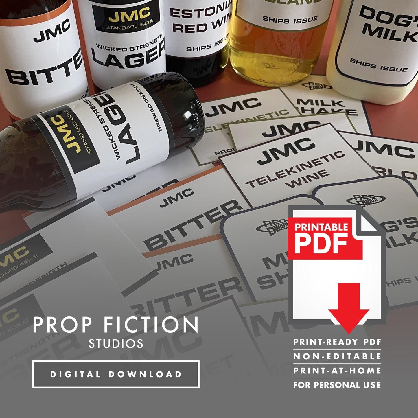 JMC Red Dwarf Ship's Issue Drinks Labels: Printable PDFs - Prop Bar / Beer / Bottle Cosplay Label Sets - Printable PDFs / Digital Downloads