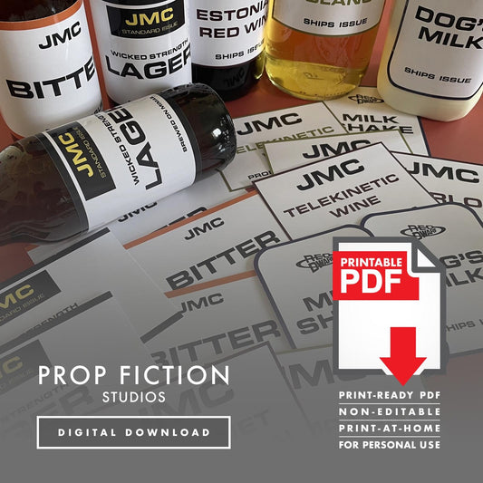 JMC Red Dwarf Ship's Issue Drinks Labels: Printable PDFs - Prop Bar / Beer / Bottle Cosplay Label Sets - Printable PDFs / Digital Downloads