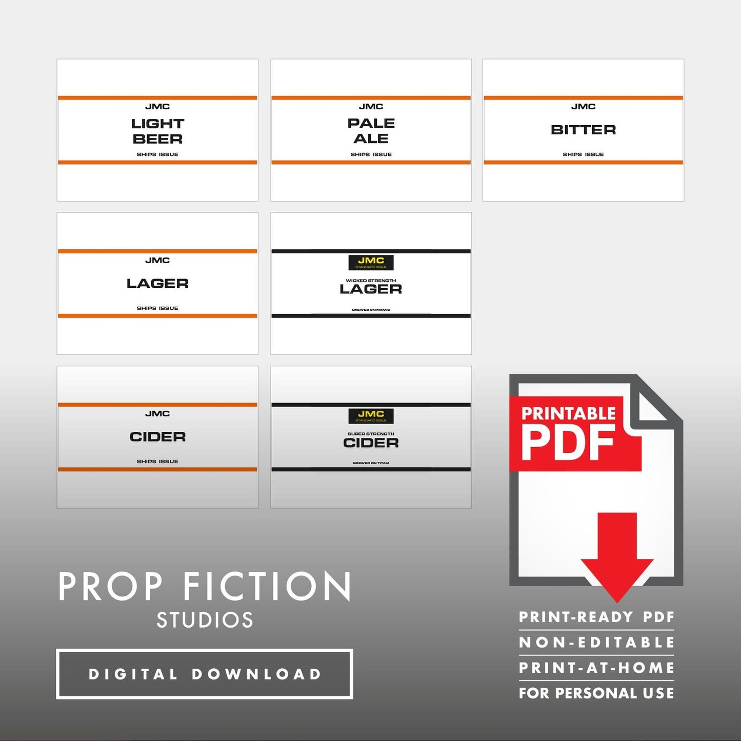 JMC Red Dwarf Ship's Issue Drinks Labels: Printable PDFs - Prop Bar / Beer / Bottle Cosplay Label Sets - Printable PDFs / Digital Downloads