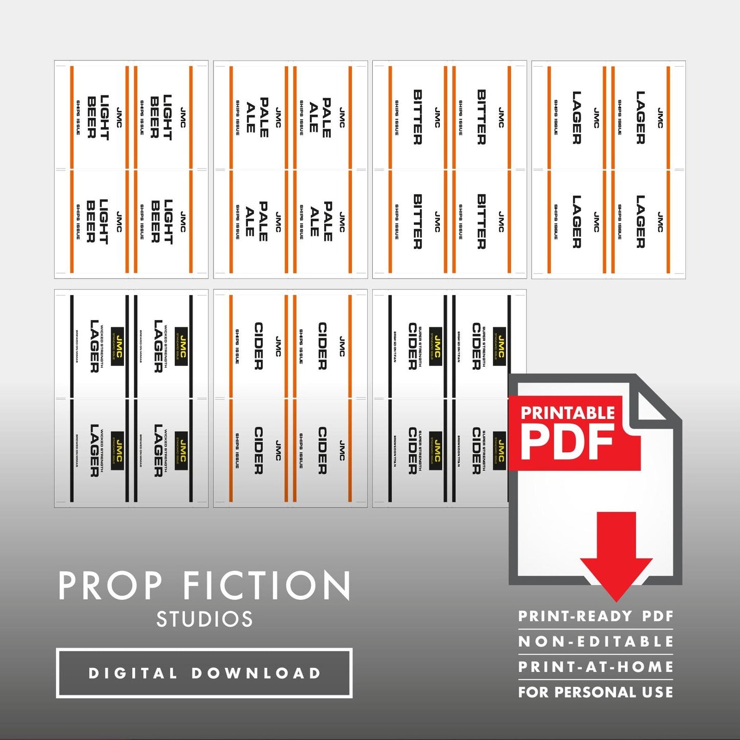 JMC Red Dwarf Ship's Issue Drinks Labels: Printable PDFs - Prop Bar / Beer / Bottle Cosplay Label Sets - Printable PDFs / Digital Downloads