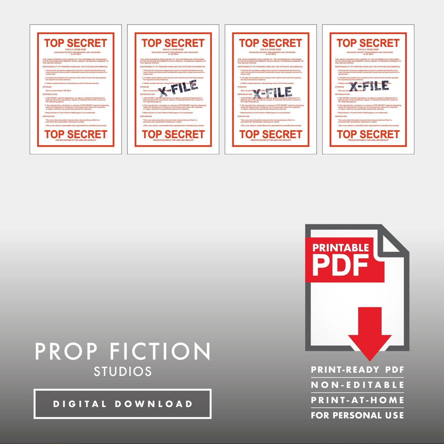 X-Files Cover Sheet Set: Printable PDFs - Set of Prop Secret File Cover Sheets - Printable PDFs / Digital Downloads