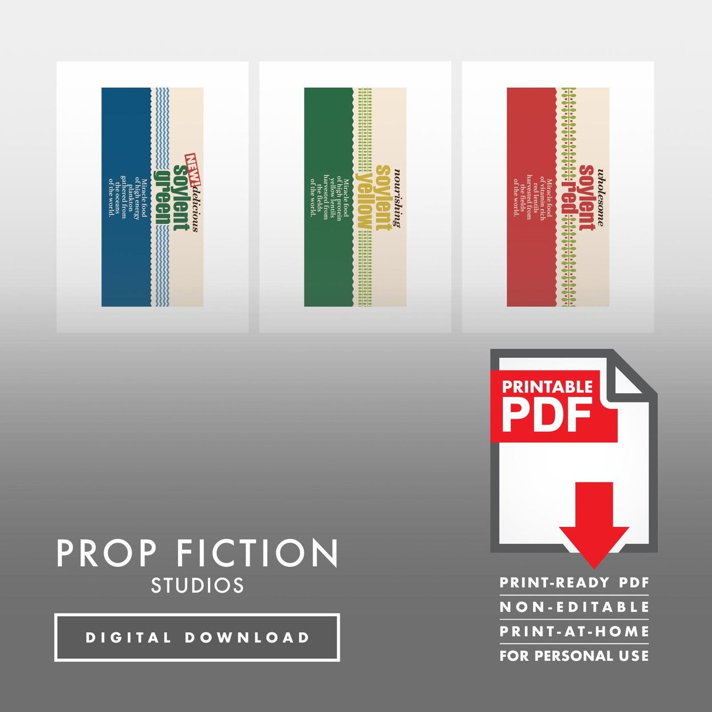 Soylent Green Can Display: Printable PDF - Prop Soylent Food Tin Cosplay Label Set - Printable PDF / Digital Download