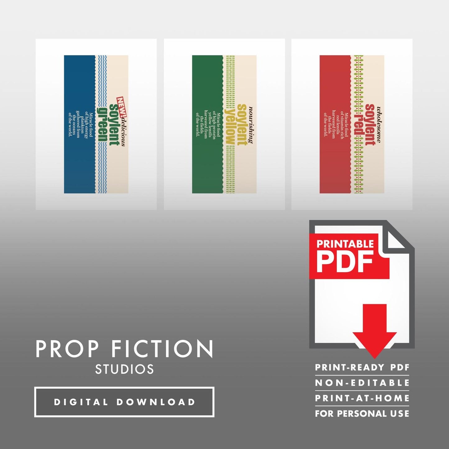 Soylent Green Can Display: Printable PDF - Prop Soylent Food Tin Cosplay Label Set - Printable PDF / Digital Download
