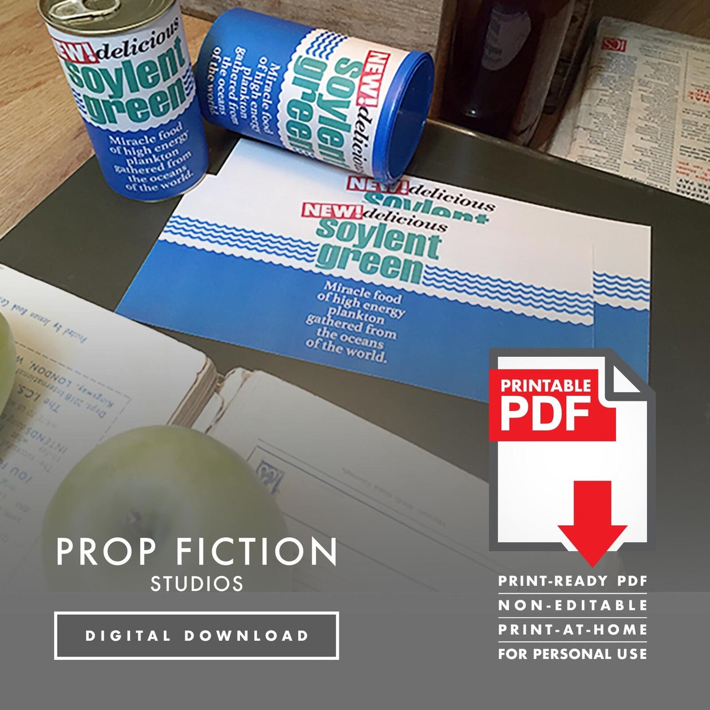 Soylent Green Can Display: Printable PDF - Prop Soylent Food Tin Cosplay Label Set - Printable PDF / Digital Download