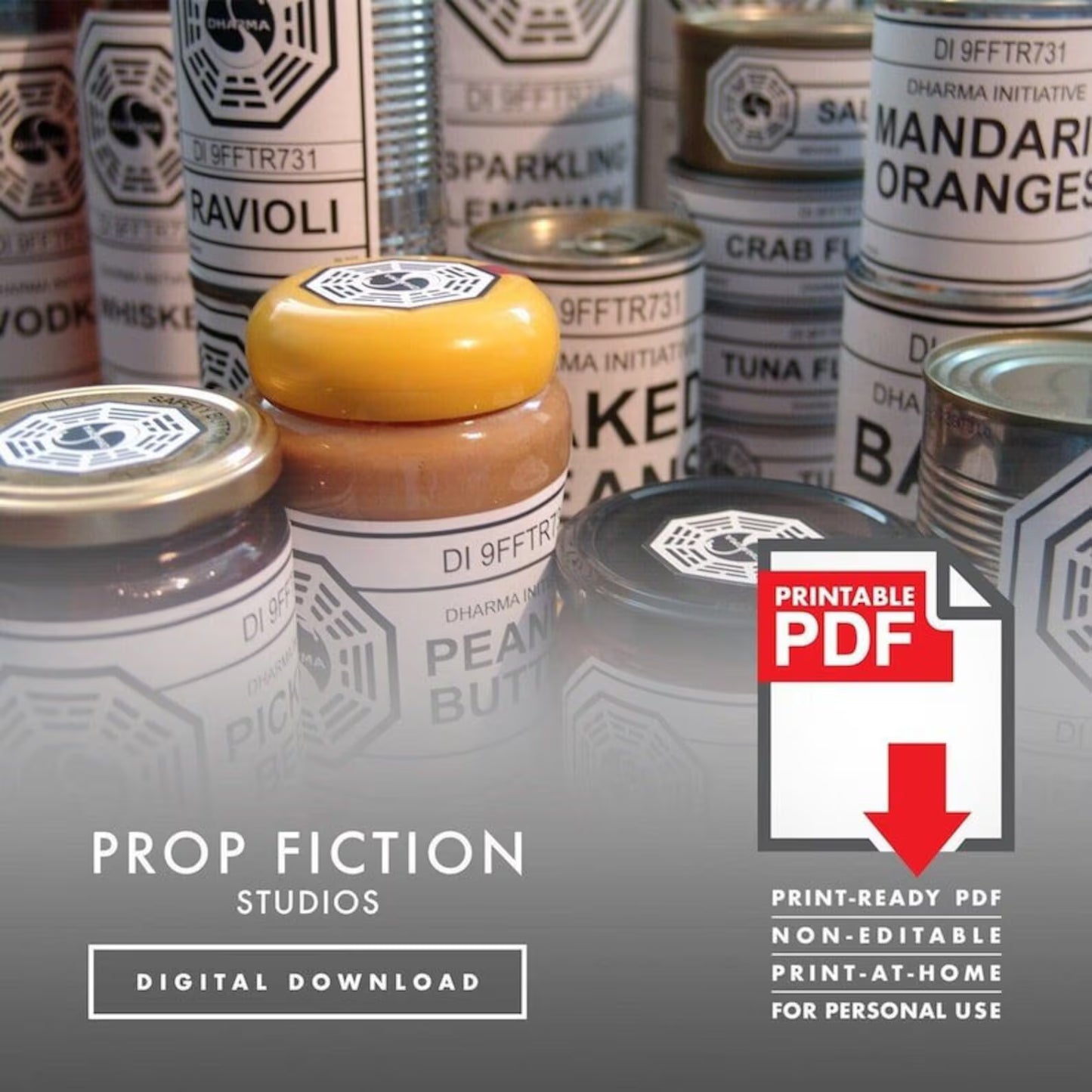 Lost Dharma Swan Station: Printable PDF - Dharma Prop Food Cosplay Label Set - Printable PDF / Digital Download