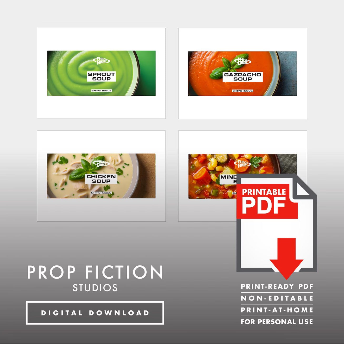 JMC Red Dwarf Ship's Issue Can Labels: Printable PDFs - Prop Ship Stores Food Tin Cosplay Label Sets - Printable PDFs / Digital Downloads
