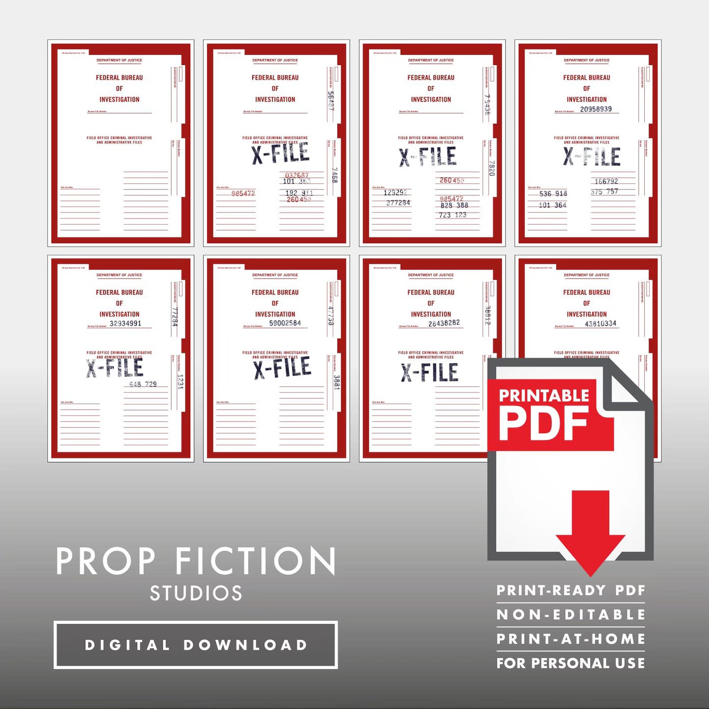 X-Files Cover Sheet Set: Printable PDFs - Set of Prop Secret File Cover Sheets - Printable PDFs / Digital Downloads