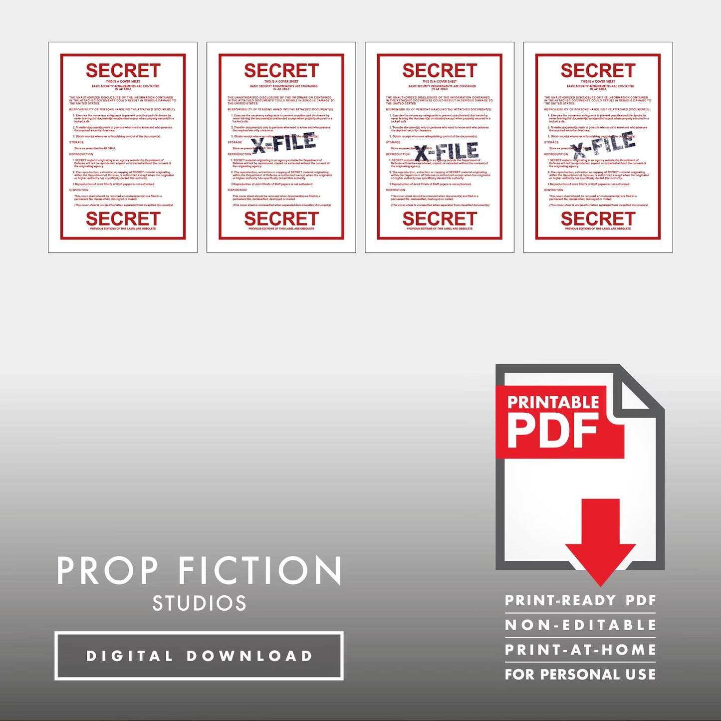 X-Files Cover Sheet Set: Printable PDFs - Set of Prop Secret File Cover Sheets - Printable PDFs / Digital Downloads