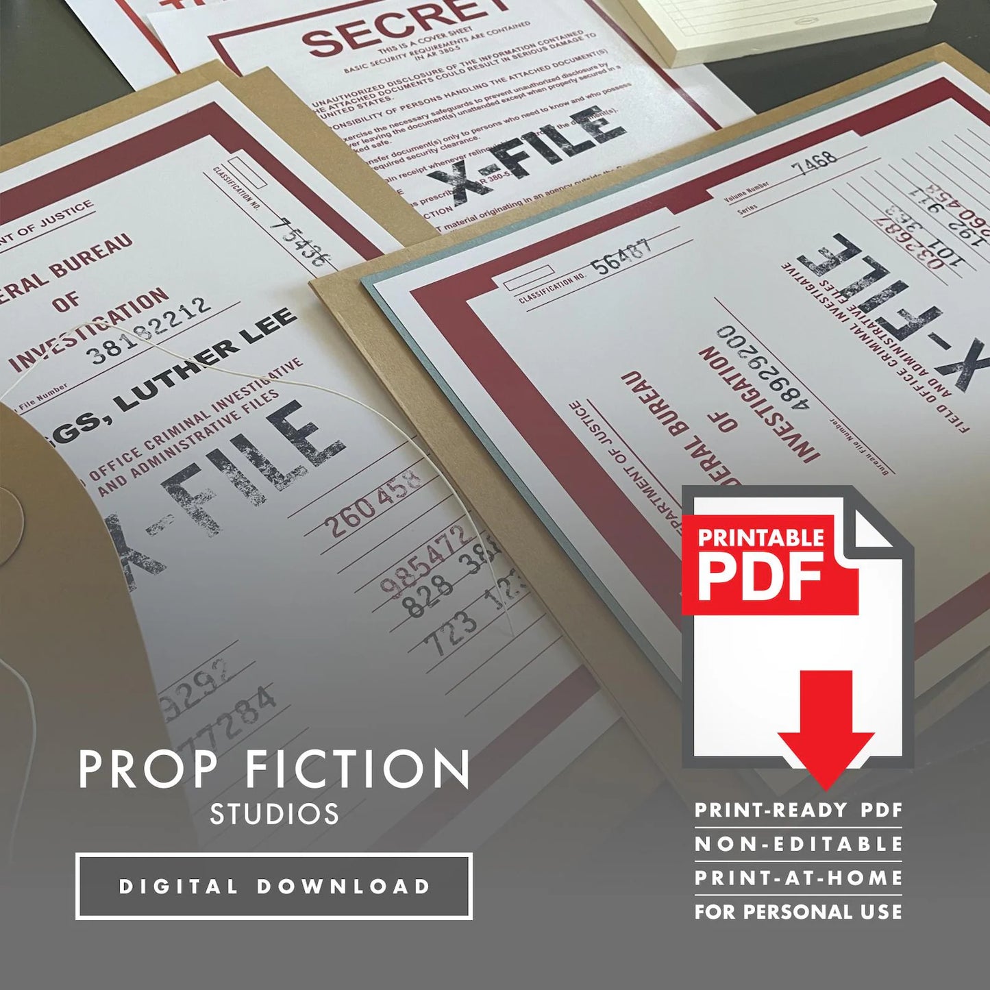 X-Files Cover Sheet Set: Printable PDFs - Set of Prop Secret File Cover Sheets - Printable PDFs / Digital Downloads