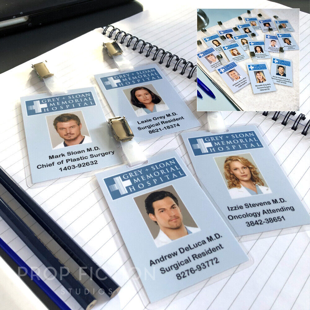 Grey’s Anatomy: Grey + Sloan Memorial Hospital Doctor Set / MD Clip-on ID Cards