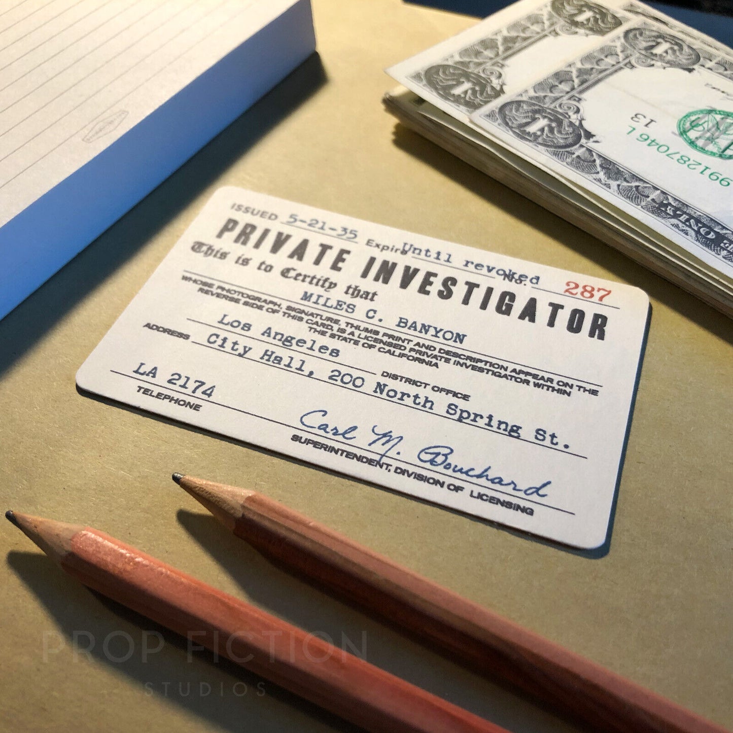 Banyon - Prop Private Investigator Licence / Vintage 1930s Cosplay ID Card