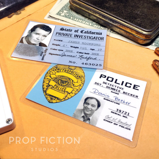 Rockford Files - Rockford PI lnvestigator & Becker Prop Detective ID Cards