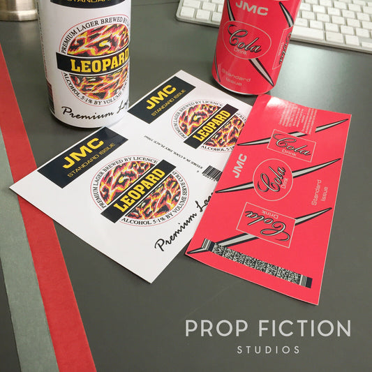 Cosplay Display Prop: Leopard Premium Lager & JMC Cola Drinks Can Label Set