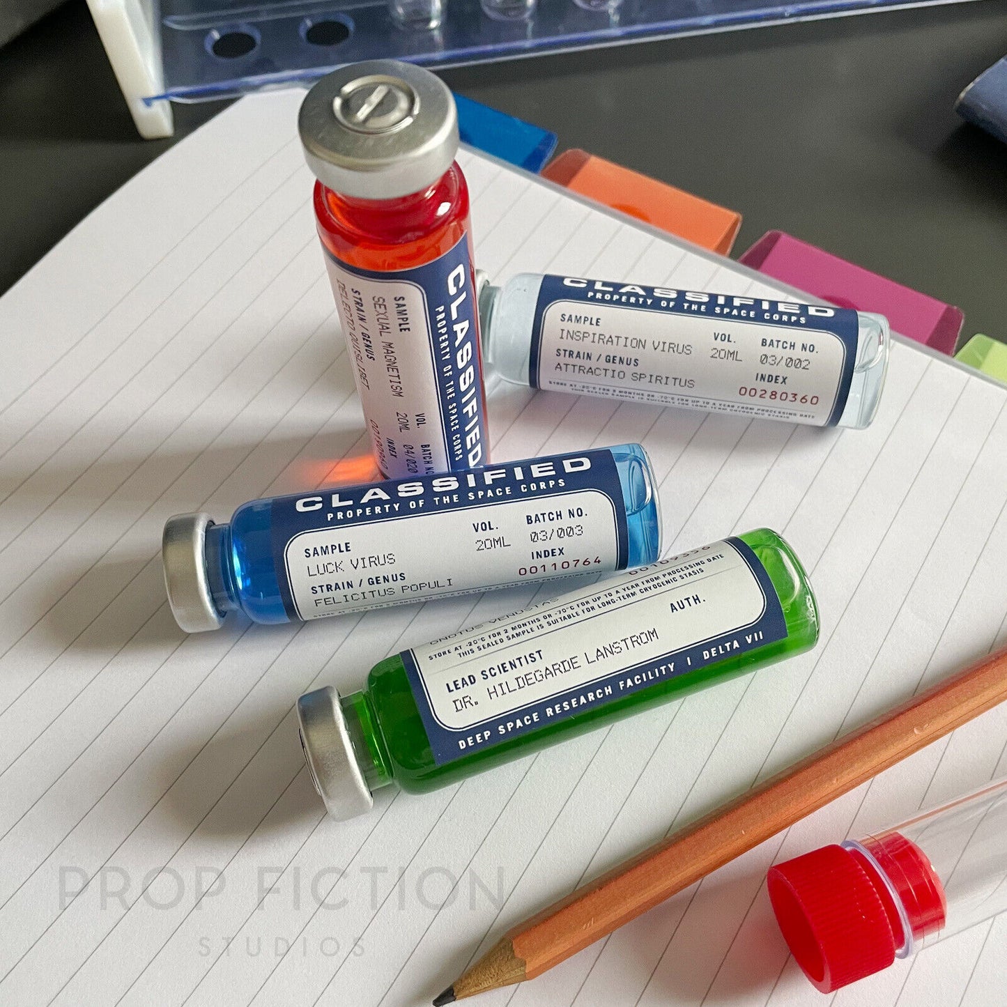 Cosplay Display Props: Positive Virus Lab Samples / Cosplay Luck Virus Vial Set