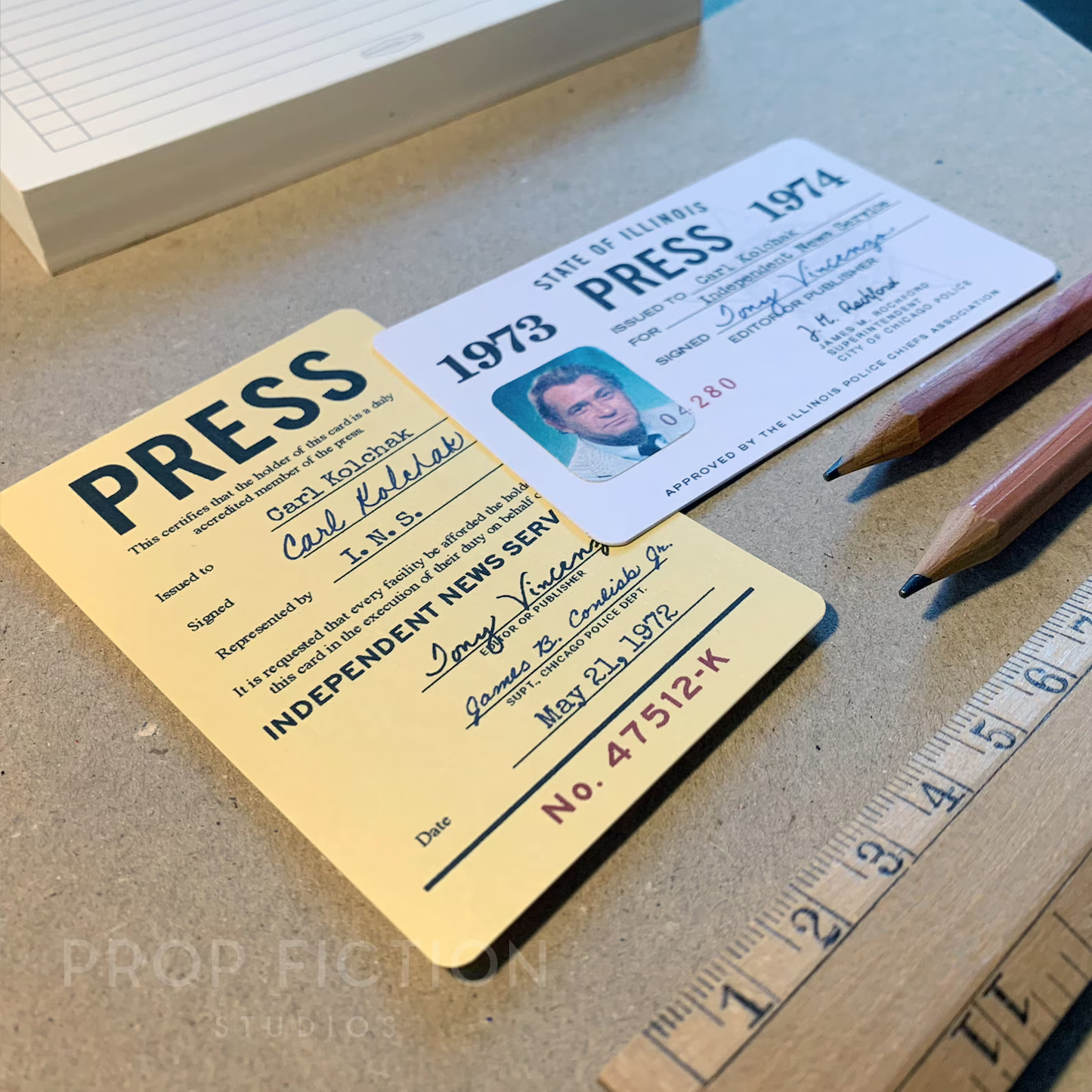 Kolchak: The Night Stalker - Pair of Prop INS Press Passes / Cosplay ID Cards