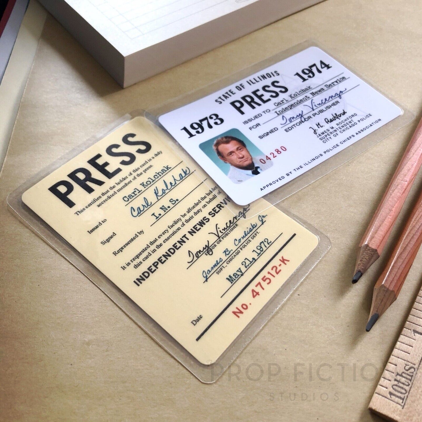 Kolchak: The Night Stalker - Pair of Prop INS Press Passes / Cosplay ID Cards