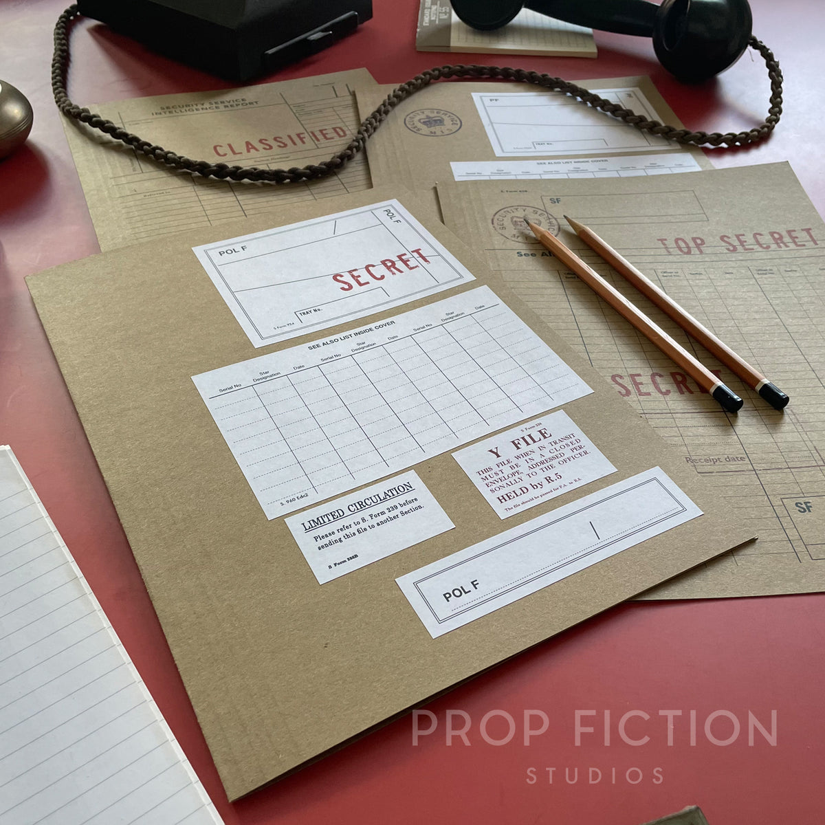 Movie Prop MI5 Security Service Files / 4 x Vintage Cosplay Intelligence Folder Set
