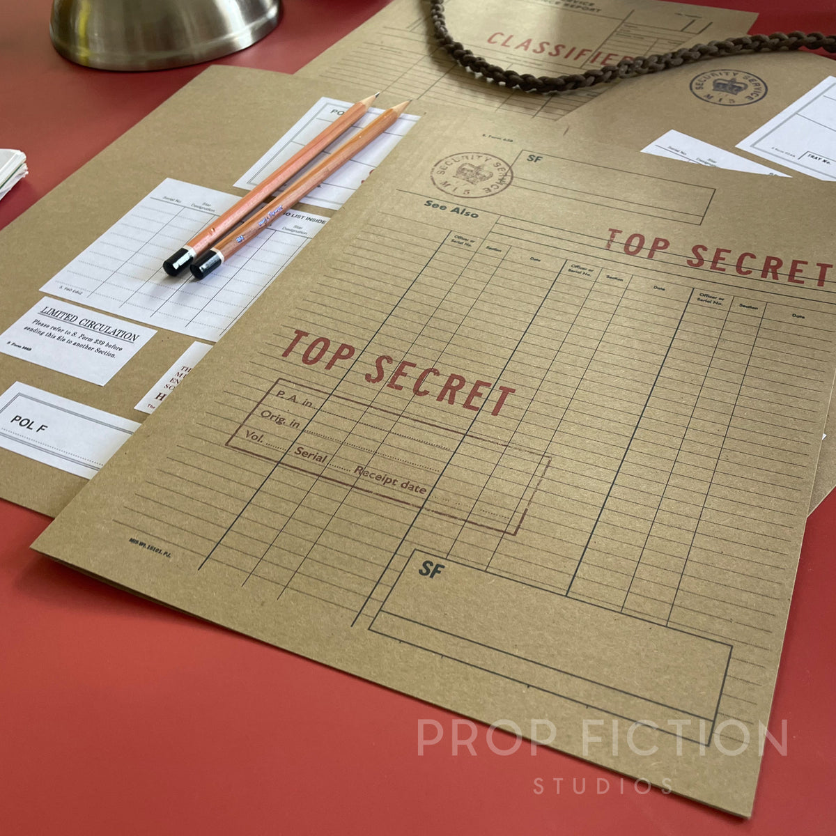 Movie Prop MI5 Security Service Files / 4 x Vintage Cosplay Intelligence Folder Set