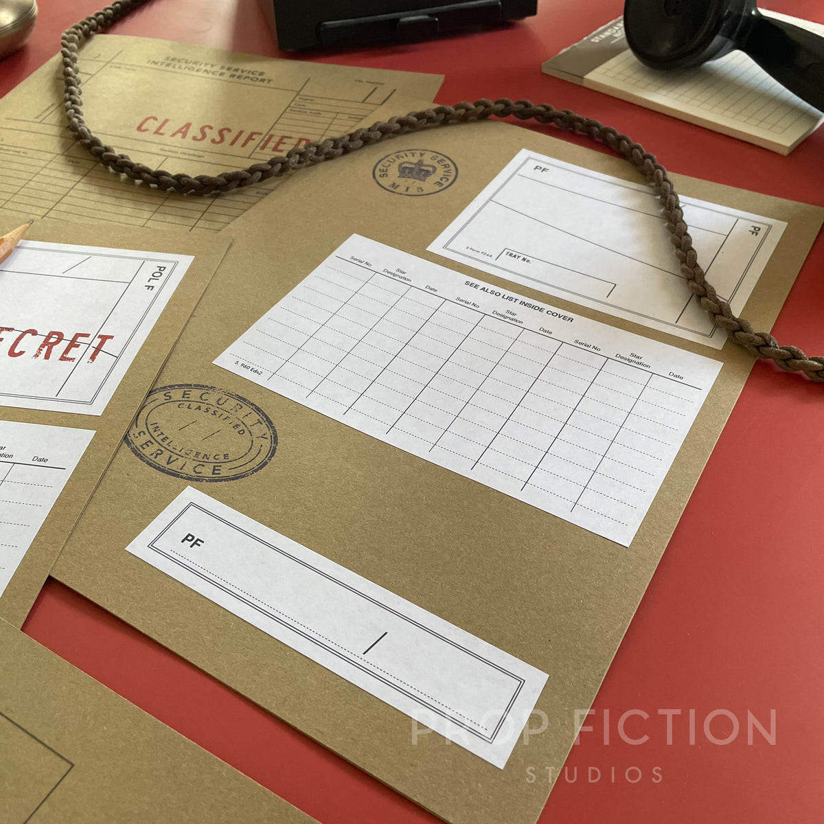 Movie Prop MI5 Security Service Files / 4 x Vintage Cosplay Intelligence Folder Set