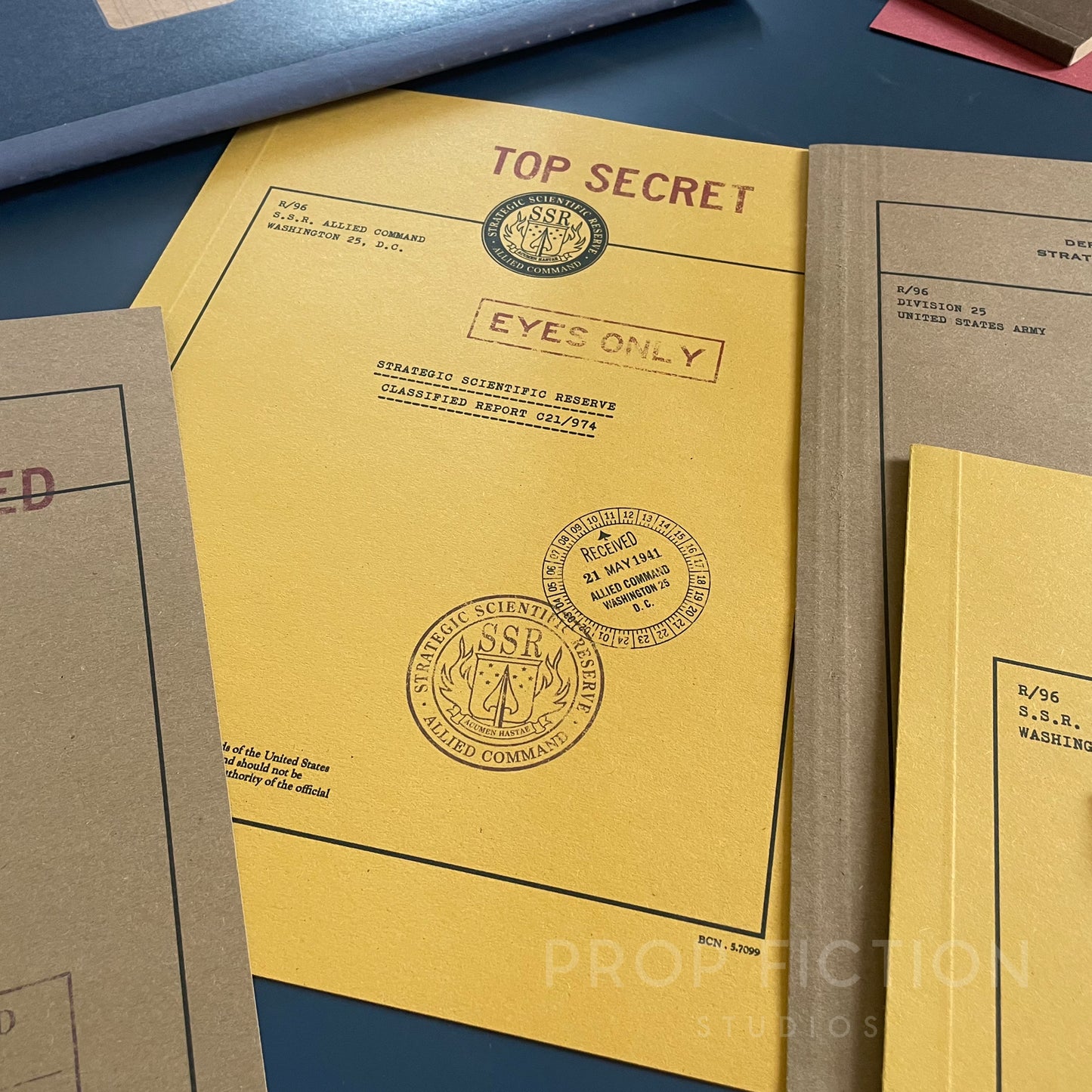Movie Prop 1940s Secret Strategic Scientific Research Files / 4 x Cosplay SSR Folder Set