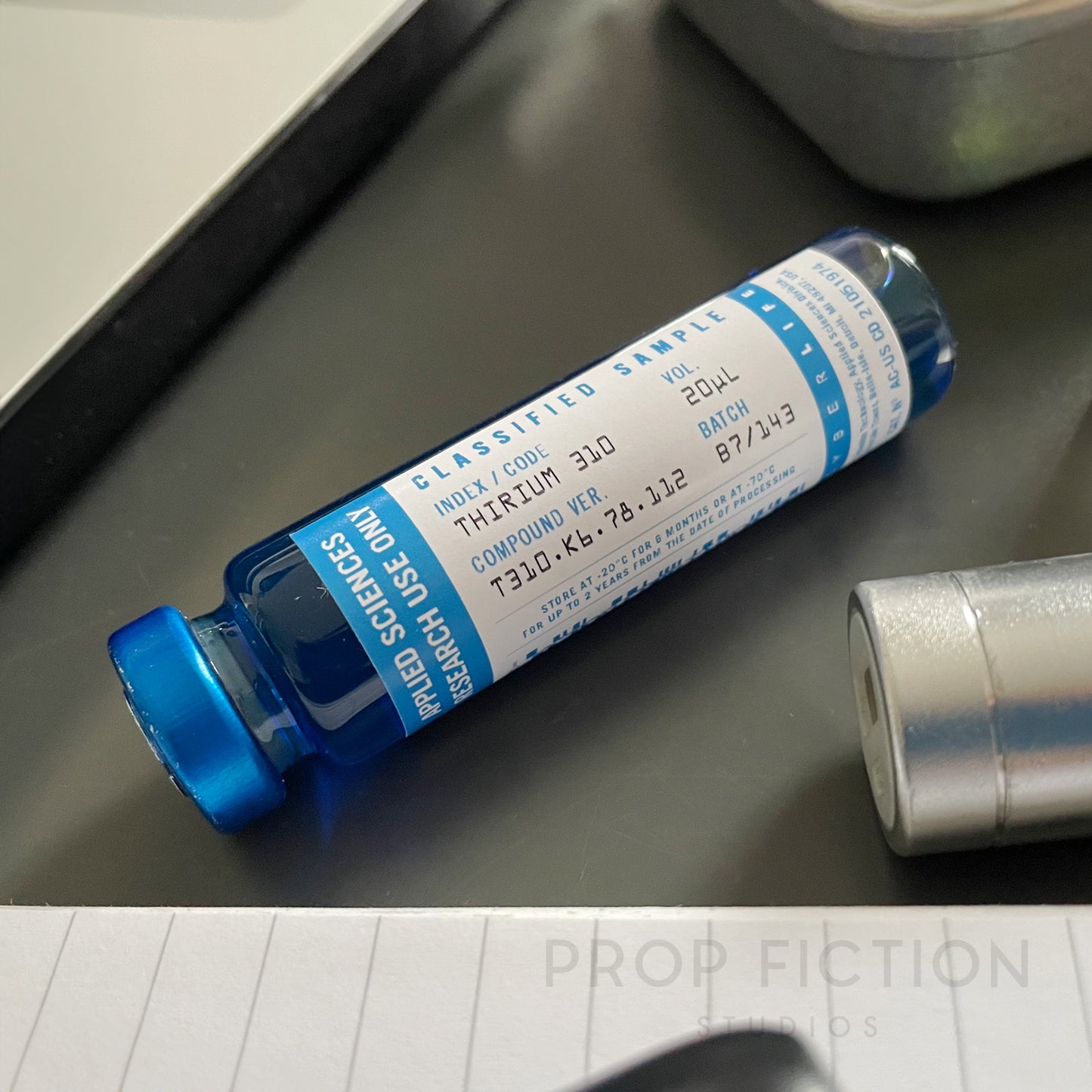 Cosplay Prop: Thirium 310 Laboratory Sample / Sealed 20ml 'Blue Blood' Research Display Vial