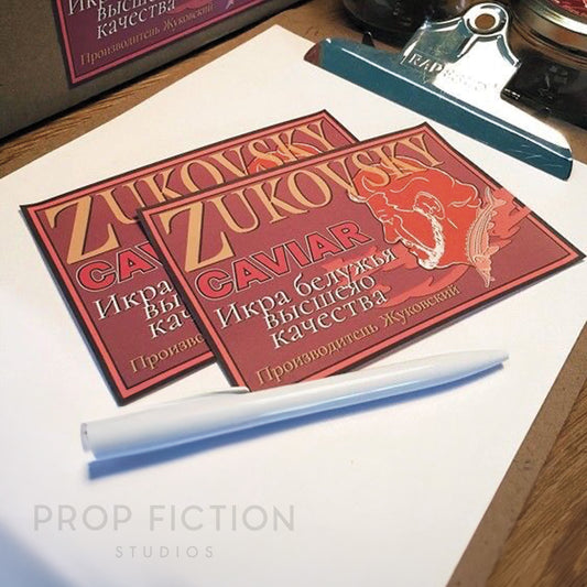 Cosplay Display: The World is Not Enough TWINE - Prop Zukovsky Caviar Box Labels